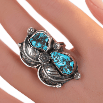 sz8.5 SD Native American silver and turquoise long ring - Estate Fresh Austin