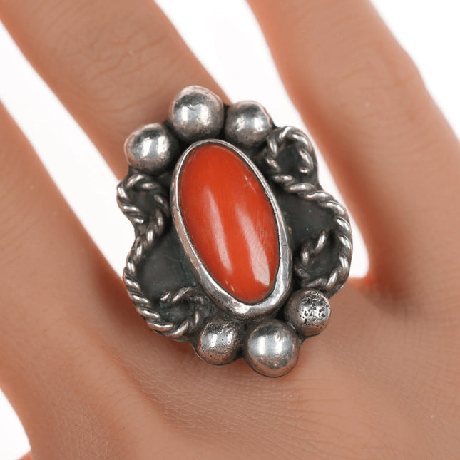 sz8.5 Vintage Native American silver and coral ring - Estate Fresh Austin
