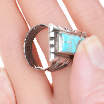 sz8.5 Vintage Sterling turquoise channel inlay ring - Estate Fresh Austin