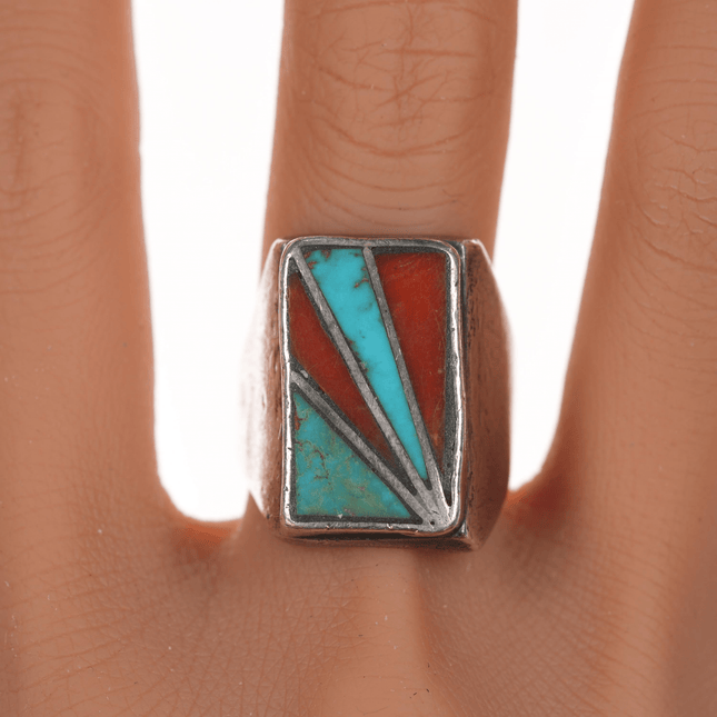 sz8.75 1950's Zuni channel inlay silver ring - Estate Fresh Austin