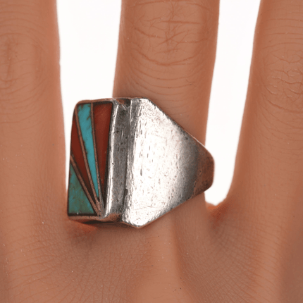 sz8.75 1950's Zuni channel inlay silver ring - Estate Fresh Austin