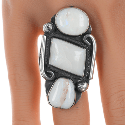 sz8.75 Chief Wolf Robe Hunt (1905 - 1977) Acoma silver and natural opal ring - Estate Fresh Austin