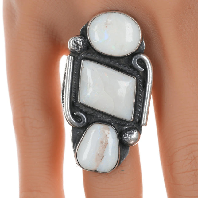 sz8.75 Chief Wolf Robe Hunt (1905-1977) Acoma silver and natural opal ring - Estate Fresh Austin