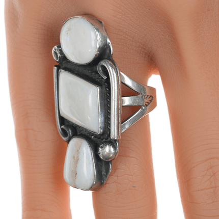 sz8.75 Chief Wolf Robe Hunt (1905 - 1977) Acoma silver and natural opal ring - Estate Fresh Austin