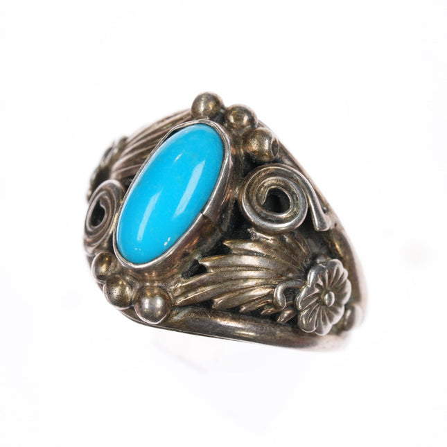 sz8.75 Running Bear Shop sterling ring with sleeping beauty turquoise - Estate Fresh Austin