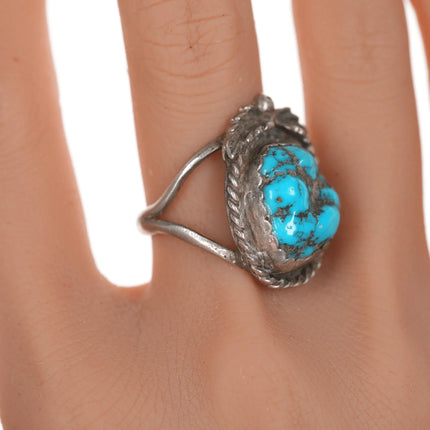 sz8.75 Vintage Native American silver and turquoise nugget ring - Estate Fresh Austin