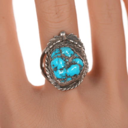 sz8.75 Vintage Native American silver and turquoise nugget ring - Estate Fresh Austin