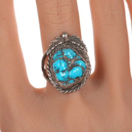sz8.75 Vintage Native American silver and turquoise nugget ring - Estate Fresh Austin