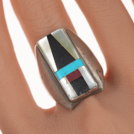 sz9-10 Vintage Zuni silver inlaid ring - Estate Fresh Austin
