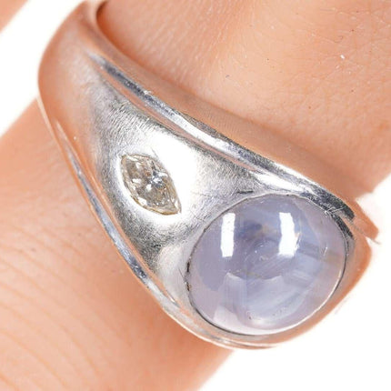 Sz9 14k 6.2ct Star Sapphire .34cttw Marquise Diamond men's ring - Estate Fresh Austin