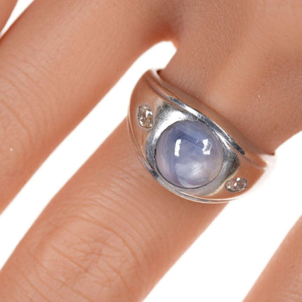 Sz9 14k 6.2ct Star Sapphire .34cttw Marquise Diamond men's ring - Estate Fresh Austin