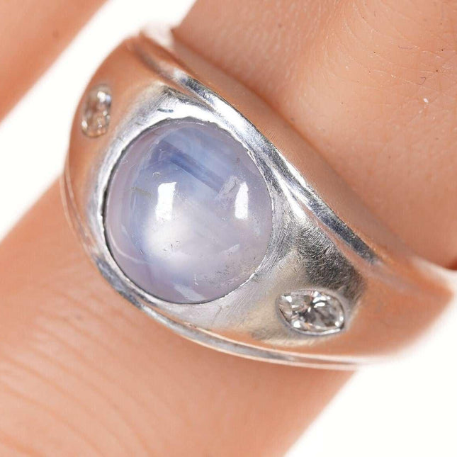 Sz9 14k 6.2ct Star Sapphire .34cttw Marquise Diamond men's ring - Estate Fresh Austin