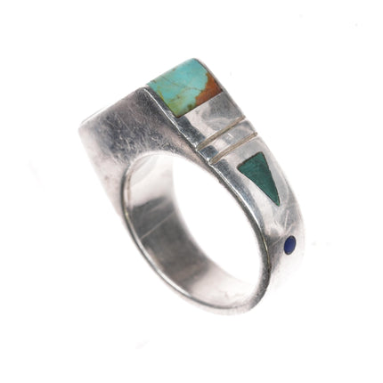 sz9 BP Native American sterling multi - stone inlay ring - Estate Fresh Austin