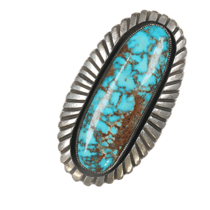 sz9 Calvin Martinez Navajo large sterling high grade turquoise ring - Estate Fresh Austin