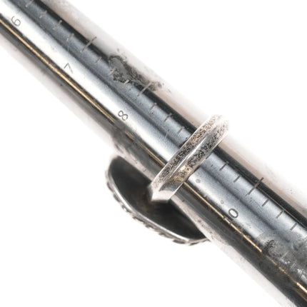 sz9 DH 1976 Native American silver, carved turquoise and coral ring - Estate Fresh Austin