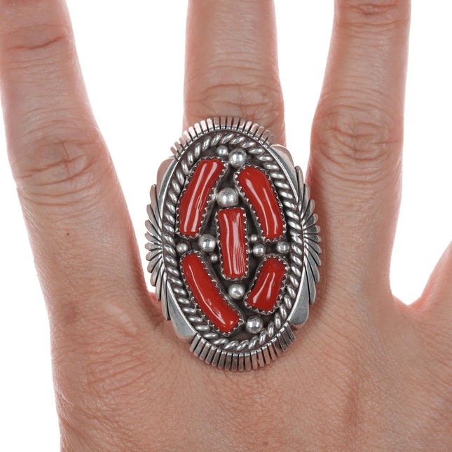 sz9 K Navajo sterling Mediterranean coral ring - Estate Fresh Austin