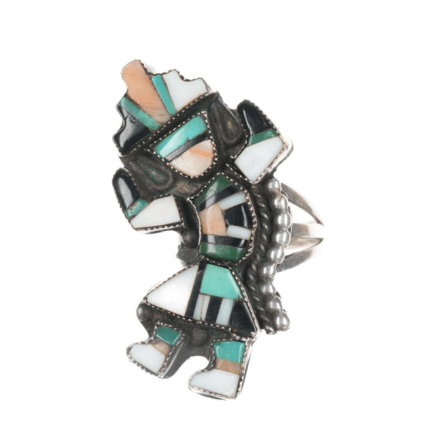 sz9 Large 1950's Zuni Rainbow Man multi-stone sterling ring - Estate Fresh Austin