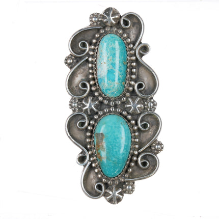 sz9 Large Chris Etsitty Navajo sterling high grade turquoise long ring - Estate Fresh Austin