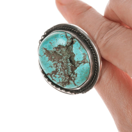 sz9 Large Vintage Navajo turquoise nugget ring in silver - Estate Fresh Austin