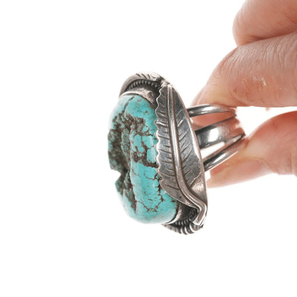 sz9 Large Vintage Navajo turquoise nugget ring in silver - Estate Fresh Austin