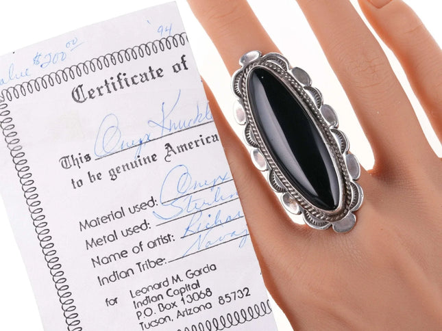 sz9 Richard Long Navajo Sterling and onyx ring - Estate Fresh Austin