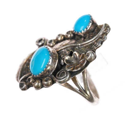 sz9 Sterling turquoise feather ring Running Bear Shop - Estate Fresh Austin