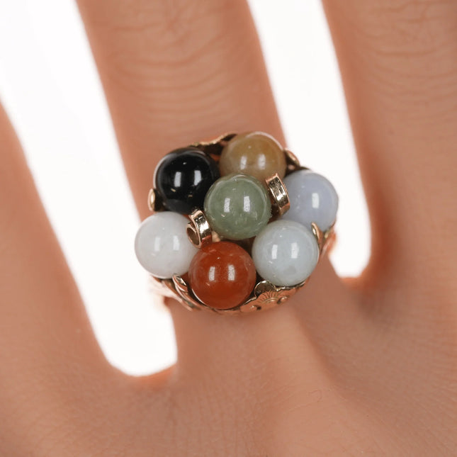 sz9 Vintage 14k Multi-color Natural Jadeite balls ring - Estate Fresh Austin