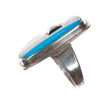 Sz9 Vintage Native American sterling turquoise, shell, and jet cobblestone ring - Estate Fresh Austin