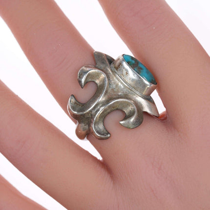 sz9 Vintage Navajo cast silver and turquoise ring - Estate Fresh Austin