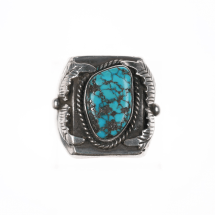 sz9.25 Herman Vandever Navajo silver spiderweb turquoise ring - Estate Fresh Austin