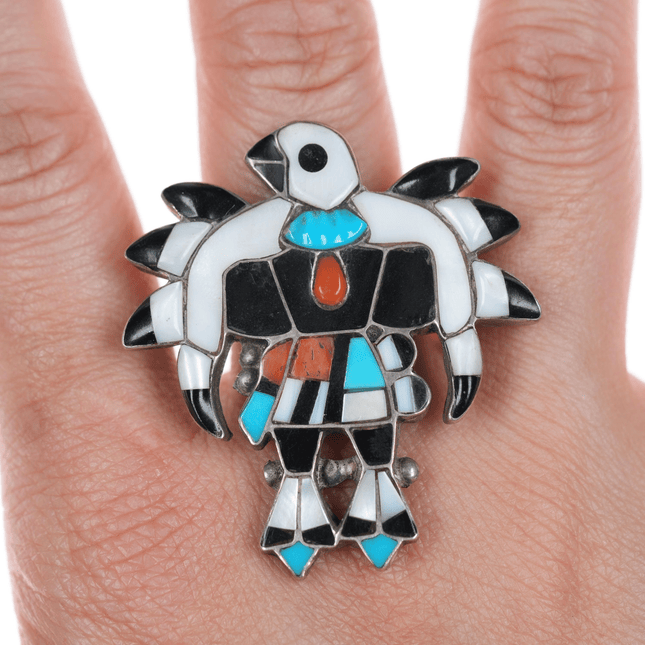 sz9.25 MP Zuni silver channel inlay eagle dancer ring - Estate Fresh Austin