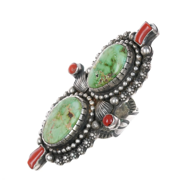sz9.25 Shawn Cayatineto Navajo Sterling Carico Lake turquoise/coral ring - Estate Fresh Austin
