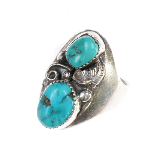 sz9.25 Vintage Navajo sterling and double turquoise ring - Estate Fresh Austin