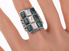 sz9.25 Vintage Zuni malachite and shell channel inlay sterling ring - Estate Fresh Austin