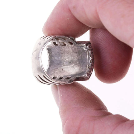 sz9.25 Vintage Zuni malachite and shell channel inlay sterling ring - Estate Fresh Austin