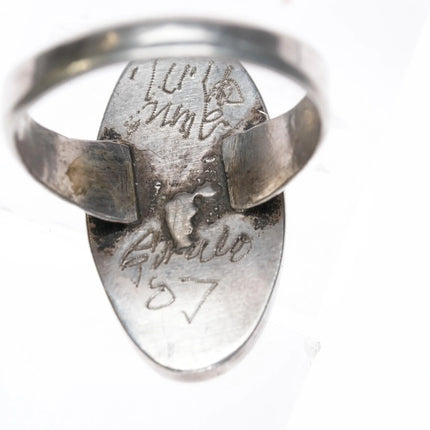 sz9.25 Vintage Zuni Sterling, turquoise, and malachite channel inlay ring - Estate Fresh Austin