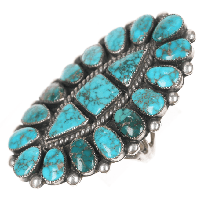 sz9.5 40's - 50's Ondelacy Zuni high grade turquoise cluster ring - Estate Fresh Austin