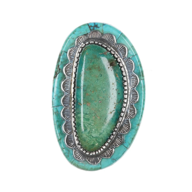 sz9.5 Huge Masterpiece Native American silver and turquoise ring - Estate Fresh Austin