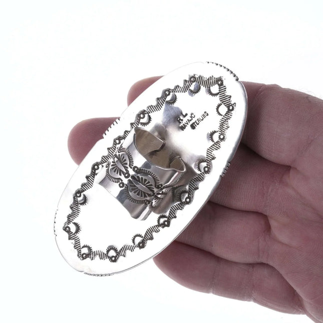 Sz9.5 Huge Navajo Sterling and turquoise stampwork ring - Estate Fresh Austin