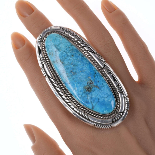 Sz9.5 Huge Navajo Sterling and turquoise stampwork ring - Estate Fresh Austin