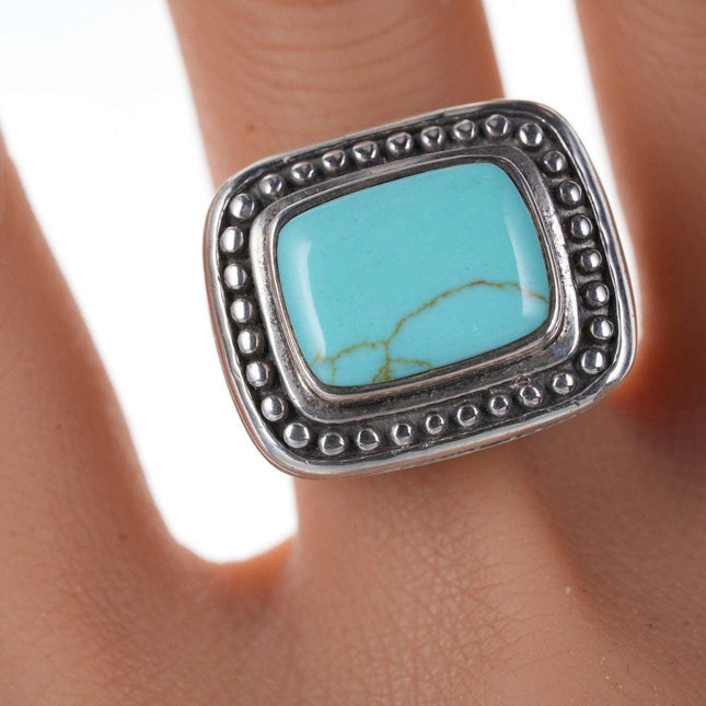 Sz9.5 retro Bali style Sterling/turquoise ring - Estate Fresh Austin