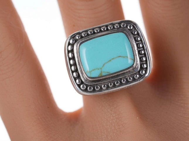 Sz9.5 retro Bali style Sterling/turquoise ring - Estate Fresh Austin