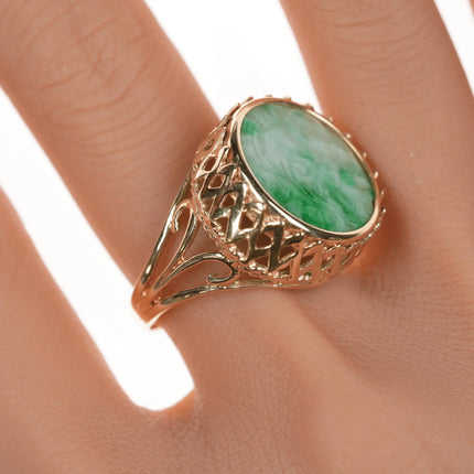 sz9.5 vintage 14k carved Jadeite ring - Estate Fresh Austin