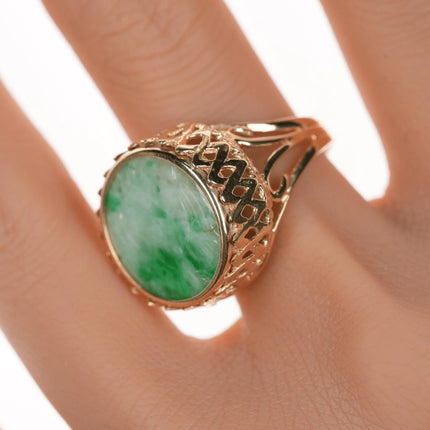 sz9.5 vintage 14k carved Jadeite ring - Estate Fresh Austin