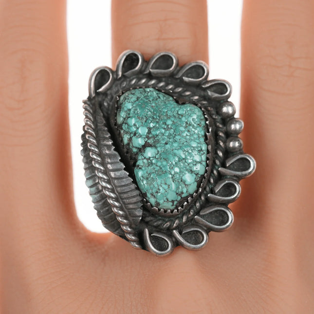 sz9.5 Vintage Native American silver botryoidal turquoise ring - Estate Fresh Austin
