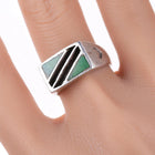 sz9.5 Vintage Native American Sterling channel inlay turquoise ring - Estate Fresh Austin