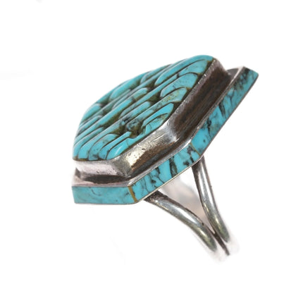 sz9.5 Vintage Native American sterling cobblestone turquoise inlaid ring - Estate Fresh Austin