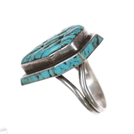 sz9.5 Vintage Native American sterling cobblestone turquoise inlaid ring - Estate Fresh Austin