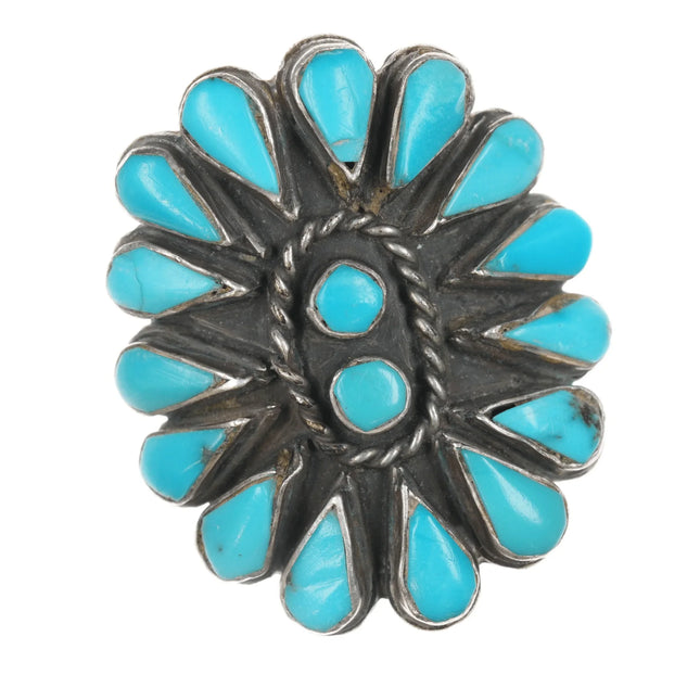 sz9.5 Vintage Native American sterling turquoise cluster ring - Estate Fresh Austin
