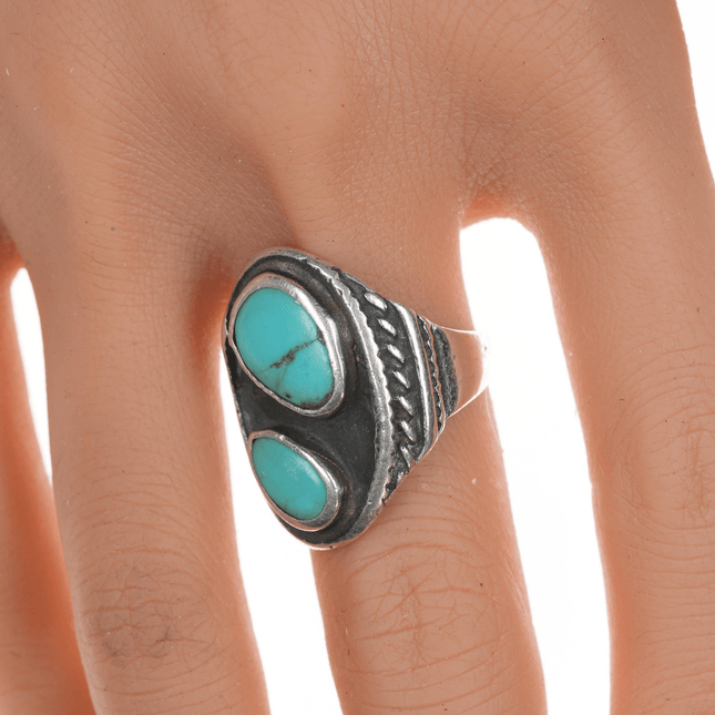 sz9.75 c1940's Native American silver and turquoise ring - Estate Fresh Austin